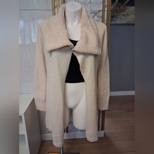 Cream Knit Cardigan with Faux Fur Collar